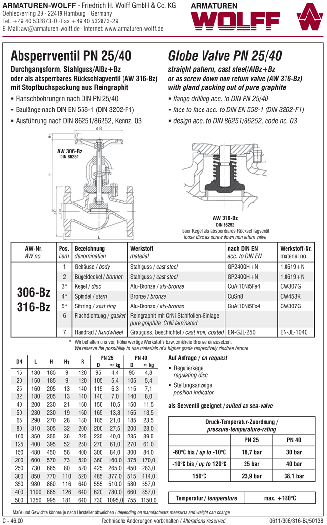 AW 306-Bz Flanged Stop Valve